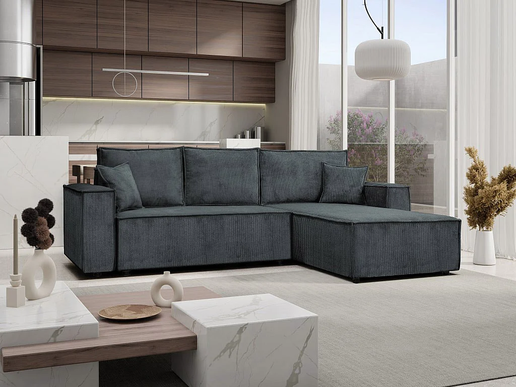 Ecksofa Camel L-Form Bettkasten Sofa Couch 294 cm universelle OttomaneSchlaffläche 240 x 135 cm, dunkelgrau