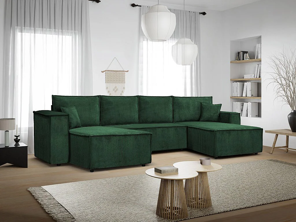 Ecksofa Camel U-Form  390 cm Schlaffläche 340 x 135 cm Sofa XXL, grün