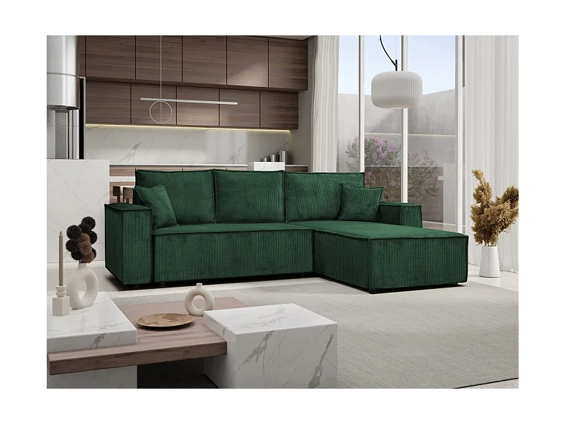 Ecksofa Camel L-Form Bettkasten Sofa Couch 294 cm universelle Ottomane Schlaffläche 240 x 135 cm, grün