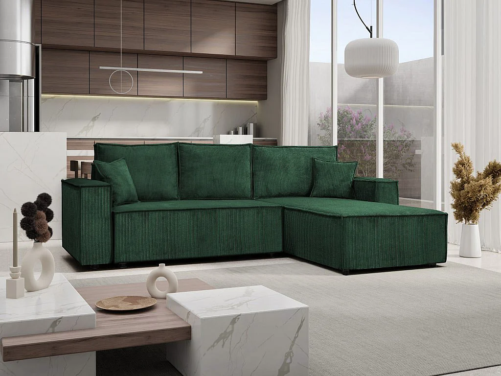 Ecksofa Camel L-Form Bettkasten Sofa Couch 294 cm universelle Ottomane Schlaffläche 240 x 135 cm, grün