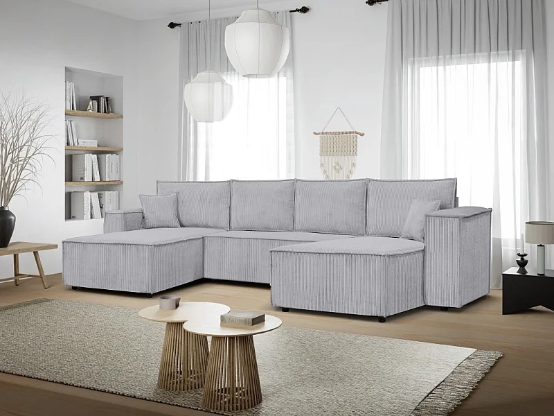 Ecksofa Passio U-Form mit Schlaffunktion und Bettkasten 366 cm Wohnlandschaft Sofa, grau