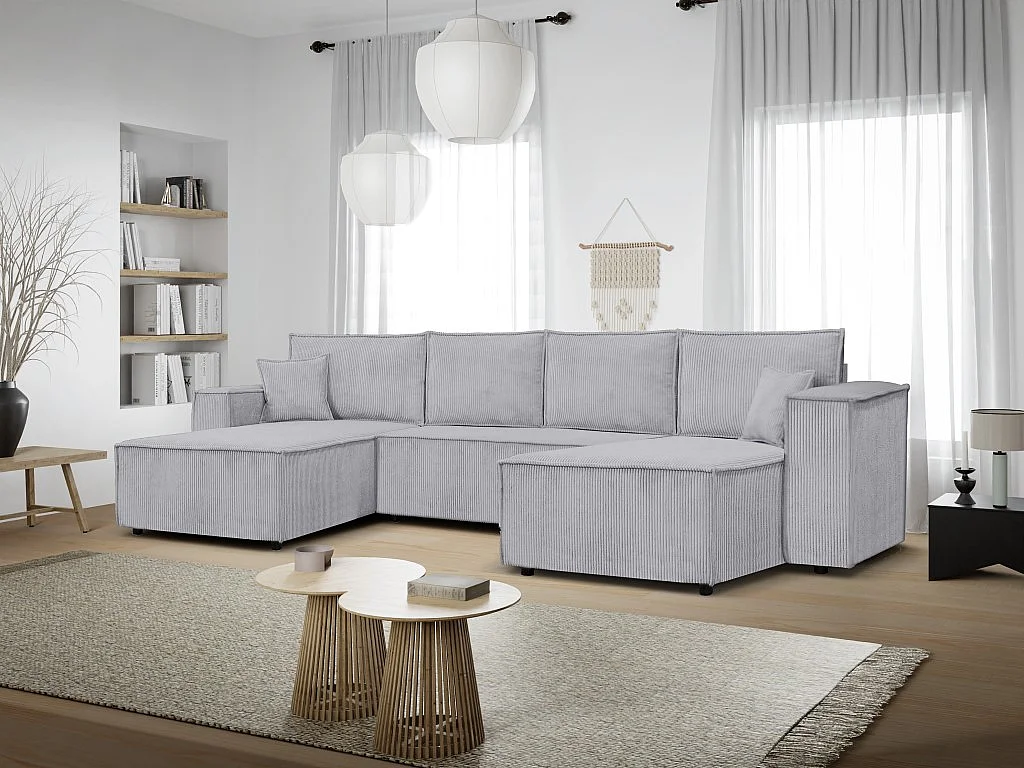 Ecksofa Passio U-Form mit Schlaffunktion und Bettkasten 366 cm Wohnlandschaft Sofa, grau