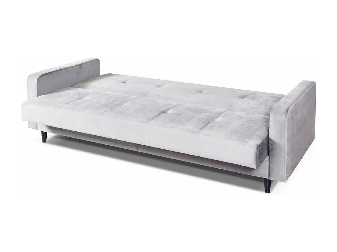 Sofa Luna Schlafsofa im skandinavisches Stil, Couch mit Schlaffunktion und Bettkasten, Polstersofa für Wohnzimmer 213 cm hellgrau