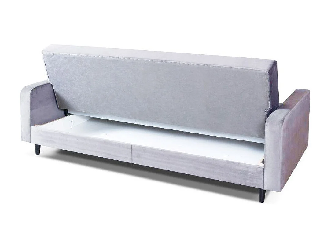 Sofa Luna Schlafsofa im skandinavisches Stil, Couch mit Schlaffunktion und Bettkasten, Polstersofa für Wohnzimmer 213 cm hellgrau