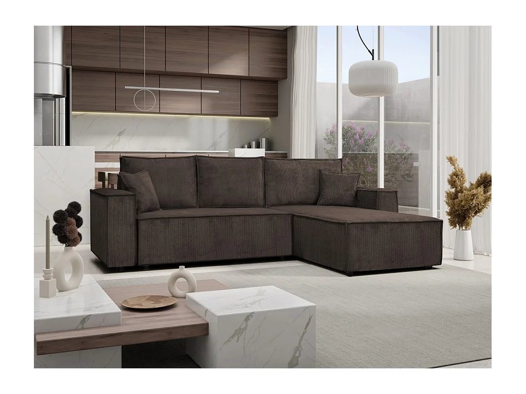 Ecksofa Camel L-Form Bettkasten Sofa Couch 294 cm universelle Ottomane Schlaffläche 240 x 135 cm, braun