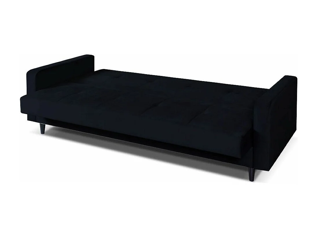 Sofa Luna Schlafsofa im skandinavisches Stil, Couch mit Schlaffunktion und Bettkasten, Polstersofa für Wohnzimmer 213 cm, schwarz