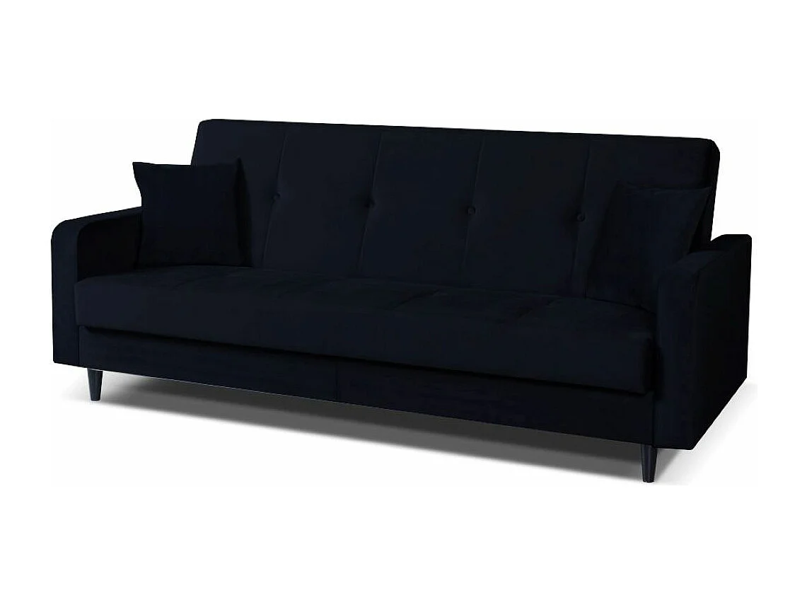 Sofa Luna Schlafsofa im skandinavisches Stil, Couch mit Schlaffunktion und Bettkasten, Polstersofa für Wohnzimmer 213 cm, schwarz