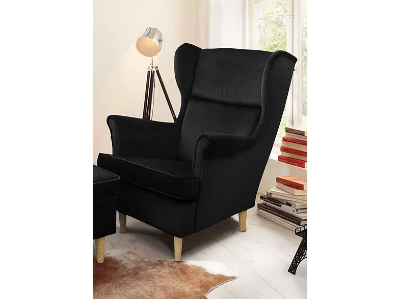 Ohrensessel Teramo III bequemer Sessel Wohnung Relaxsessel (Kronos 07 - schwarz)