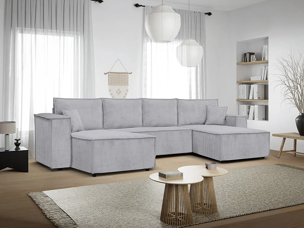 Ecksofa Camel U-Form 390 cm Schlaffläche 340 x 135 cm Sofa XXL, hellgrau