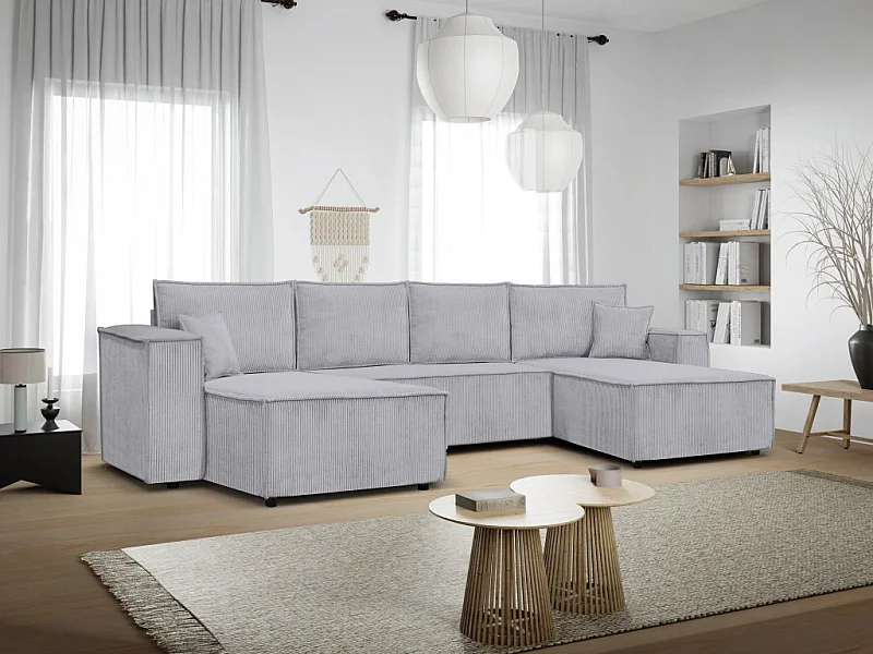 Ecksofa Camel U-Form 390 cm Schlaffläche 340 x 135 cm Sofa XXL, hellgrau
