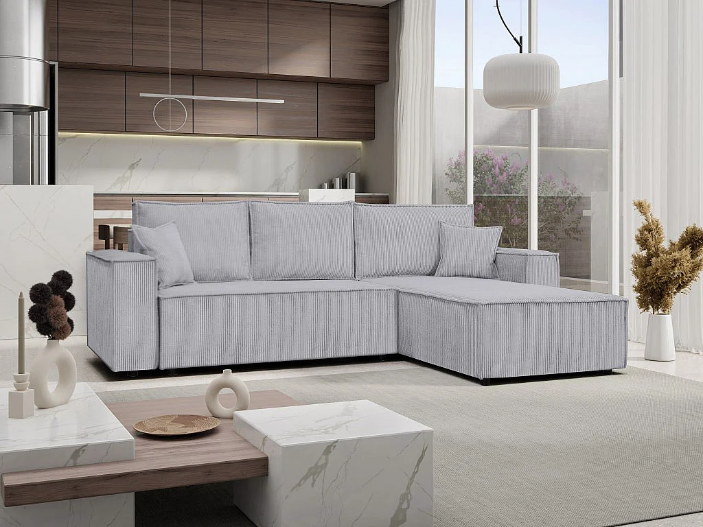 Ecksofa Camel L-Form Bettkasten Sofa Couch 294 cm universelle Ottomane Schlaffläche 240 x 135 cm, hellgrau