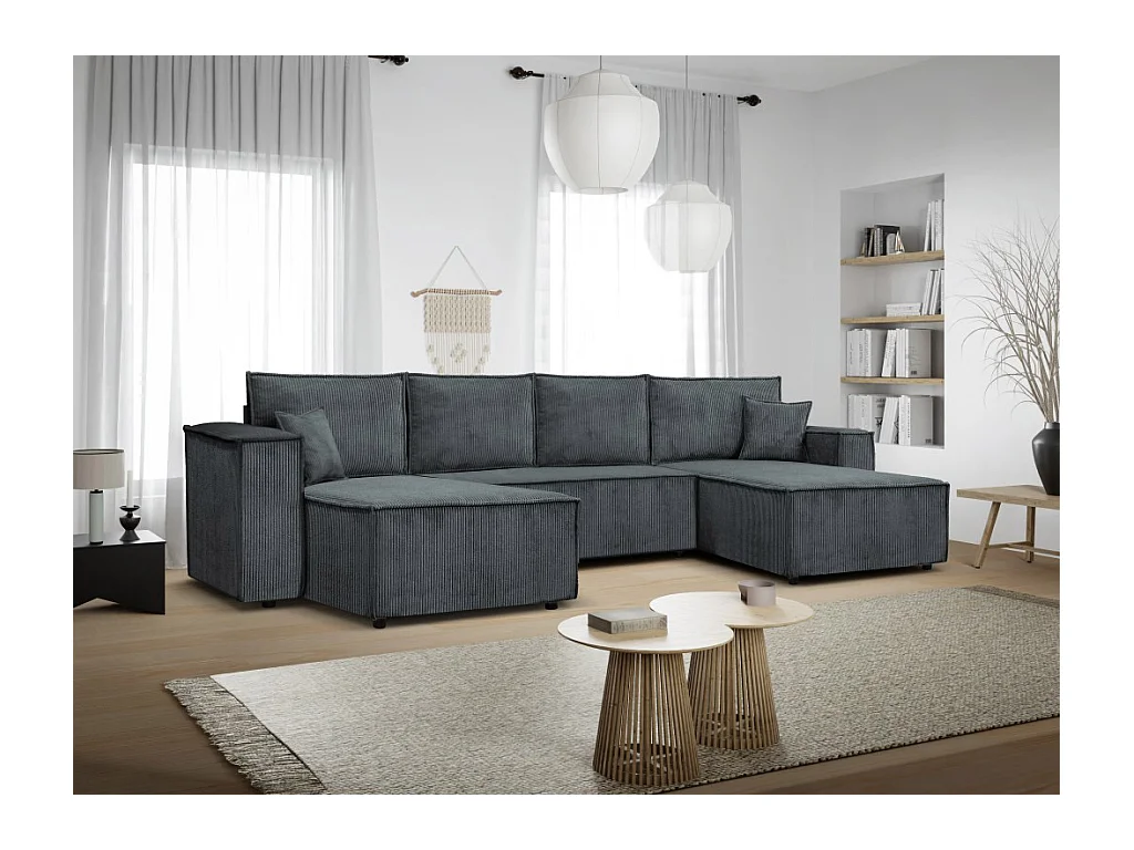 Ecksofa Camel U-Form 390 cm Schlaffläche 340 x 135 cm Sofa XXL, dunkelgrau