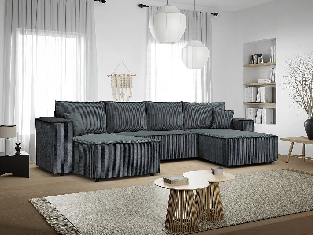 Ecksofa Camel U-Form 390 cm Schlaffläche 340 x 135 cm Sofa XXL, dunkelgrau