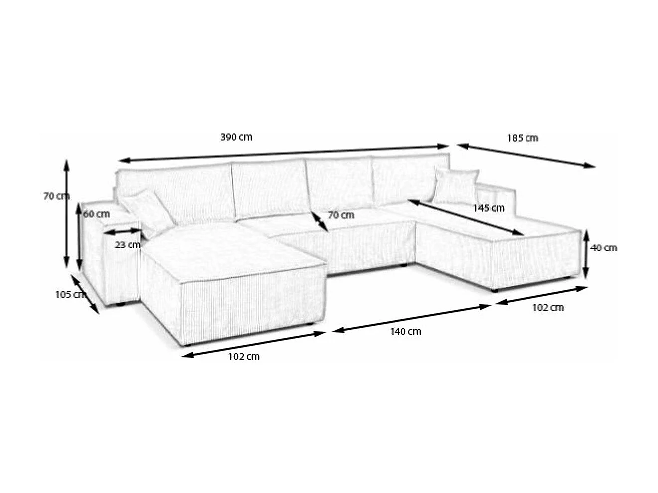 Ecksofa Camel U-Form 390 cm Schlaffläche 340 x 135 cm Sofa XXL, dunkelgrau
