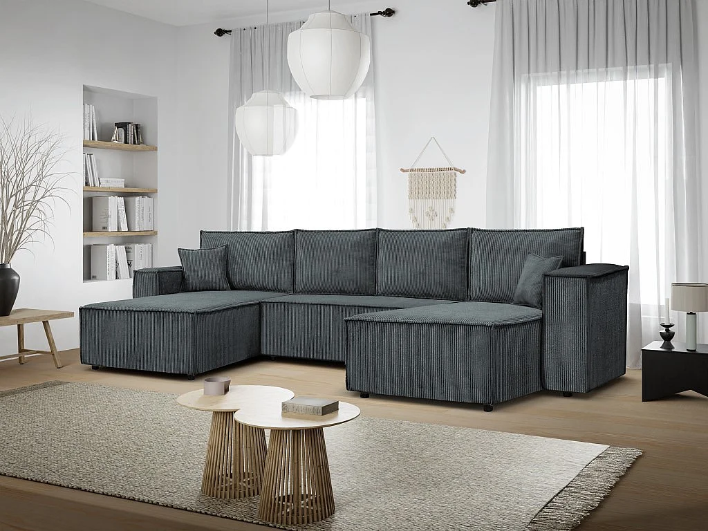 Ecksofa Passio U-Form mit Schlaffunktion und Bettkasten 366 cm Wohnlandschaft Sofa,  dunkelgrau