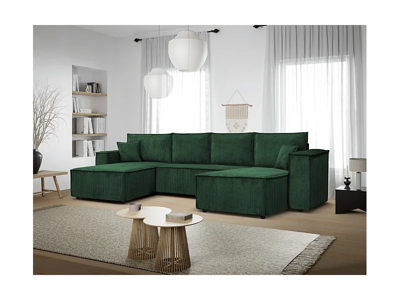 Ecksofa Passio U-Form mit Schlaffunktion und Bettkasten 366 cm Wohnlandschaft Sofa, grün
