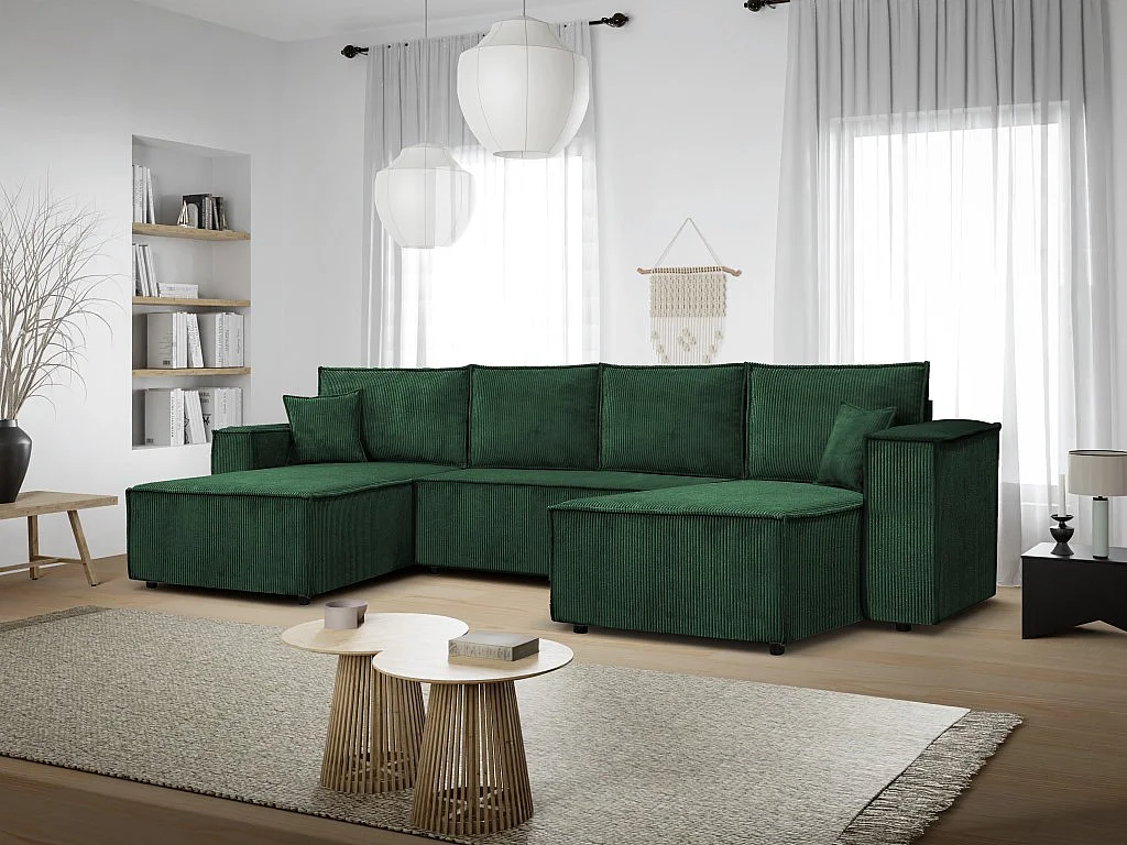 Ecksofa Passio U-Form mit Schlaffunktion und Bettkasten 366 cm Wohnlandschaft Sofa, grün
