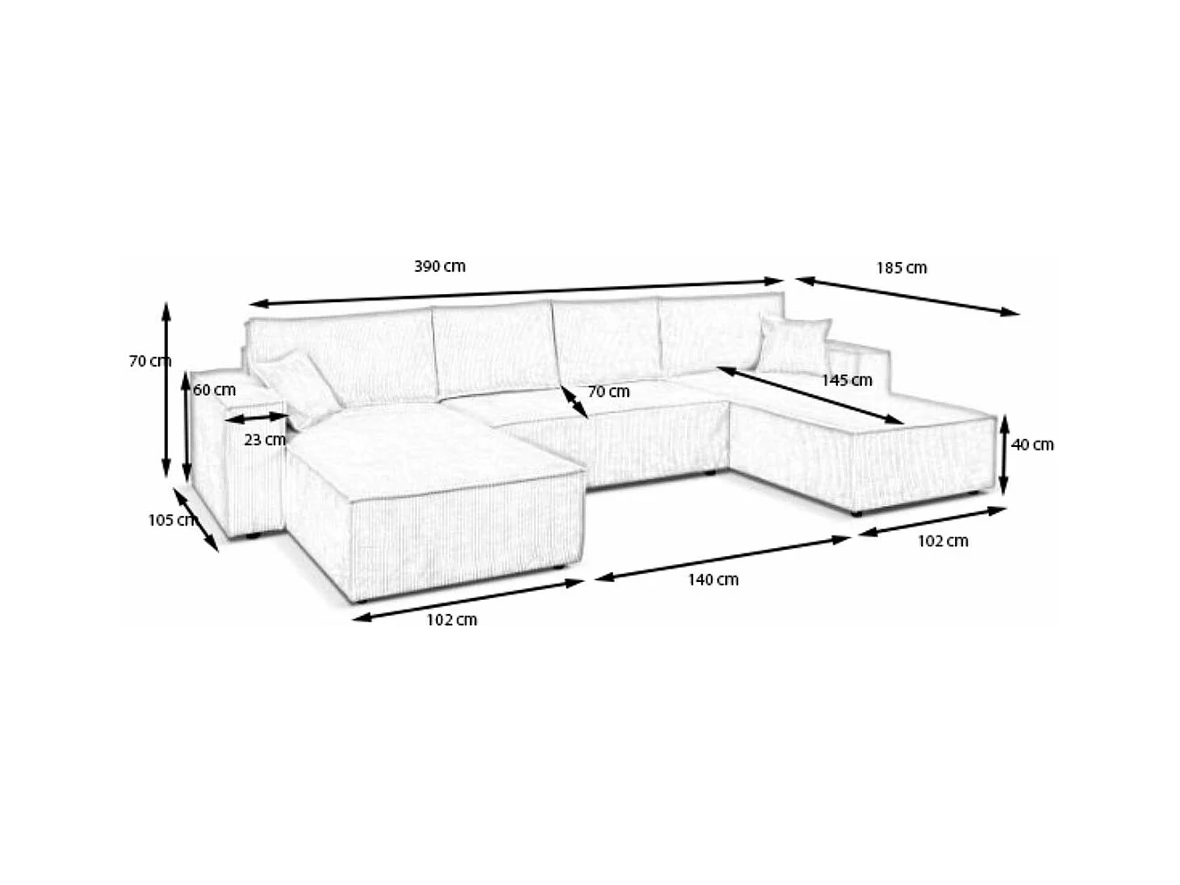 Ecksofa Camel U-Form Bettkasten  390 cm Schlaffläche 340 x 135 cm Sofa XXL, beige