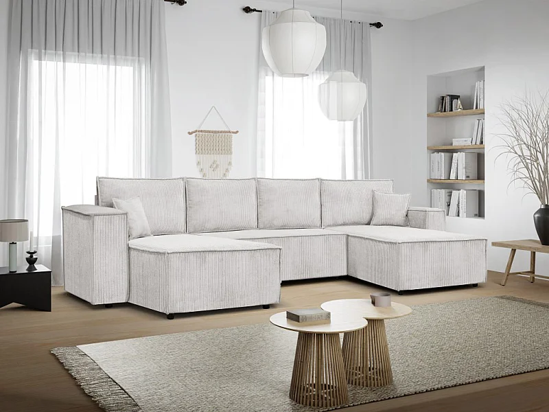 Ecksofa Camel U-Form Bettkasten  390 cm Schlaffläche 340 x 135 cm Sofa XXL, beige