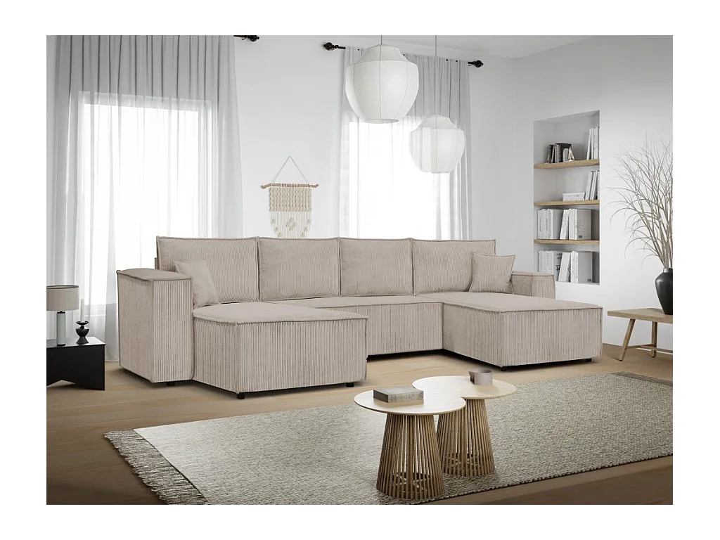 Ecksofa Camel U-Form Bettkasten  390 cm Schlaffläche 340 x 135 cm Sofa XXL, cappuccino