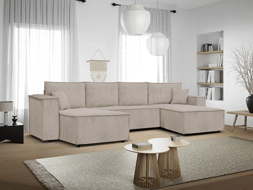 Ecksofa Camel U-Form Bettkasten  390 cm Schlaffläche 340 x 135 cm Sofa XXL, cappuccino