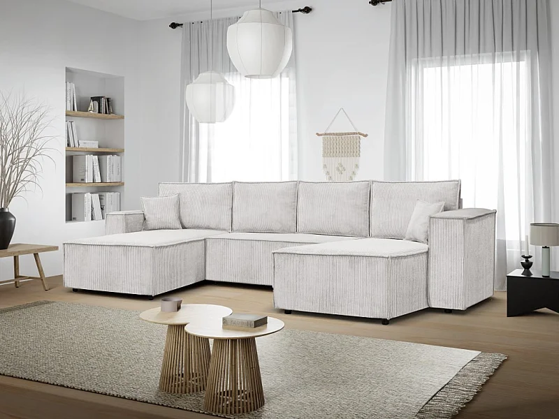 Ecksofa Passio U-Form mit Schlaffunktion und Bettkasten 366 cm Wohnlandschaft Schlafcouch Sofa, beige