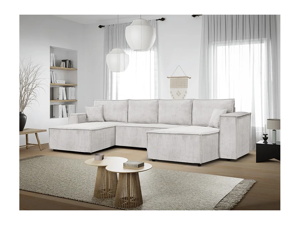 Ecksofa Passio U-Form mit Schlaffunktion und Bettkasten 366 cm Wohnlandschaft Schlafcouch Sofa, beige