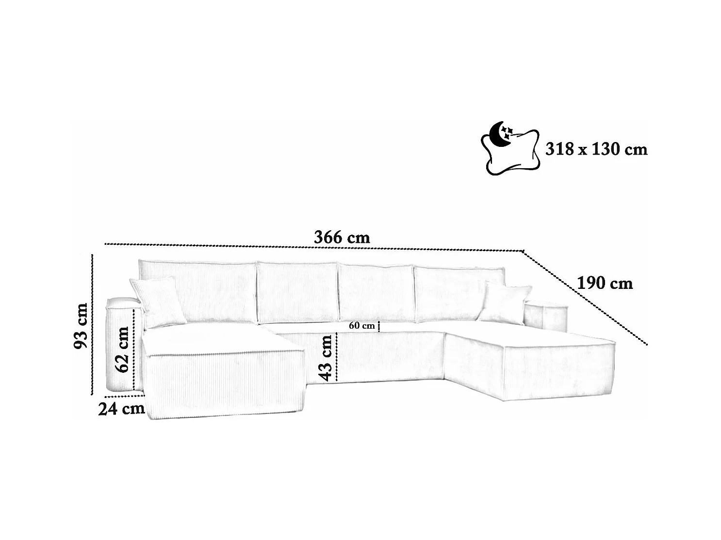 Ecksofa Passio U-Form mit Schlaffunktion und Bettkasten 366 cm Wohnlandschaft Schlafcouch Sofa, beige