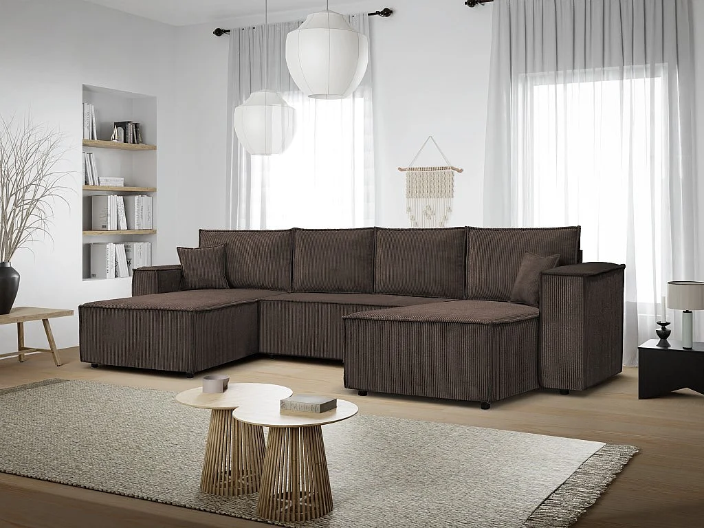 Ecksofa Passio U-Form mit Schlaffunktion und Bettkasten 366 cm Wohnlandschaft Schlafcouch Sofa, braun
