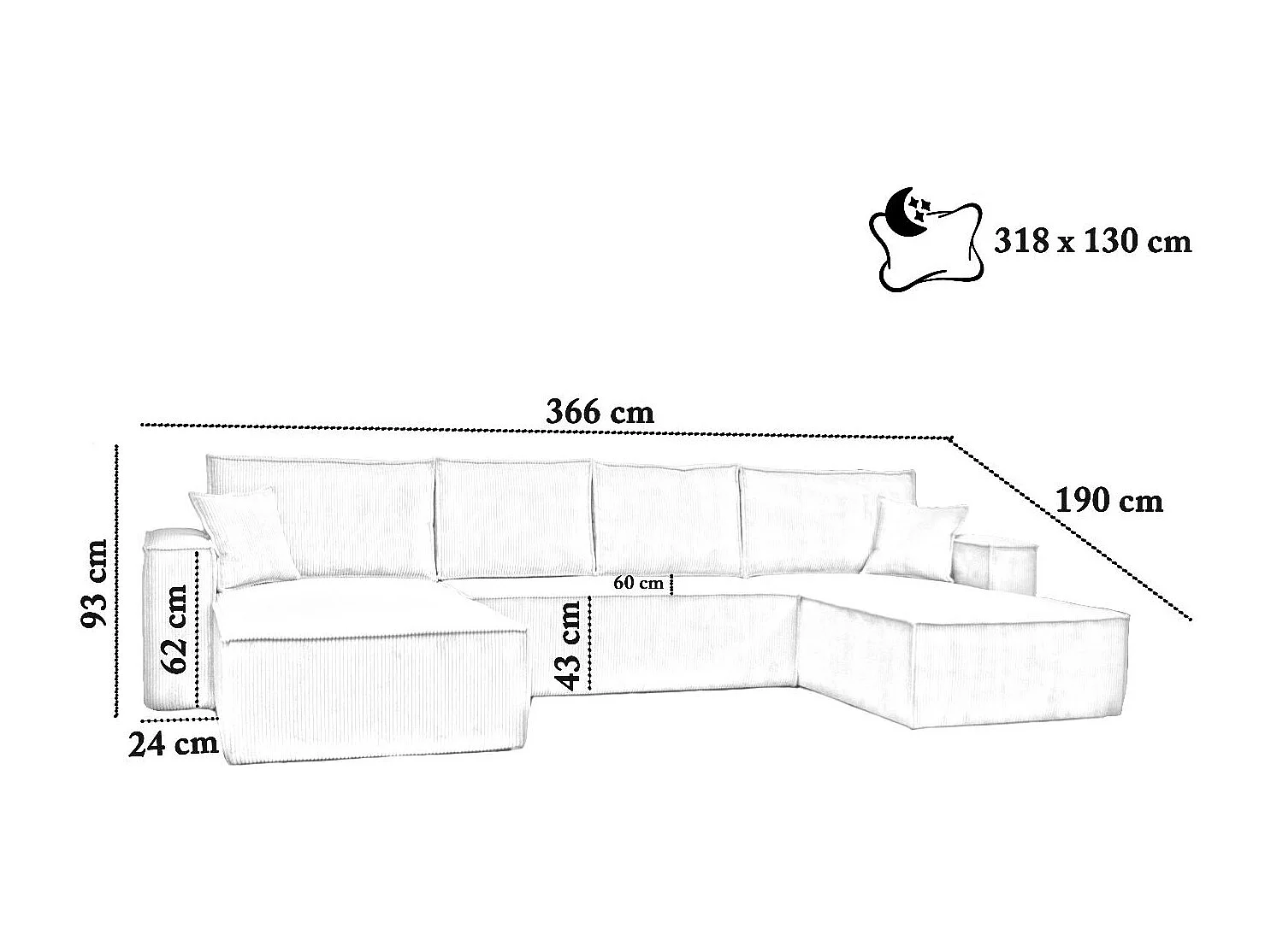 Ecksofa Passio U-Form mit Schlaffunktion und Bettkasten 366 cm Wohnlandschaft Schlafcouch Sofa, braun