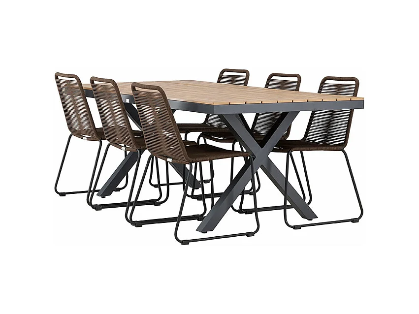 GarciaLindos tuinmeubelset 1 eettafel, 6 stoelen zwart.