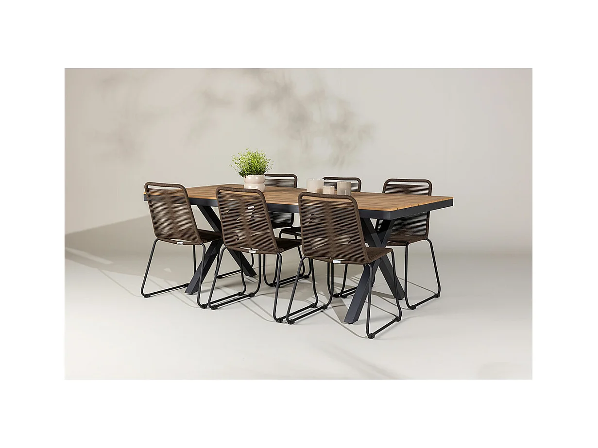 GarciaLindos tuinmeubelset 1 eettafel, 6 stoelen zwart.