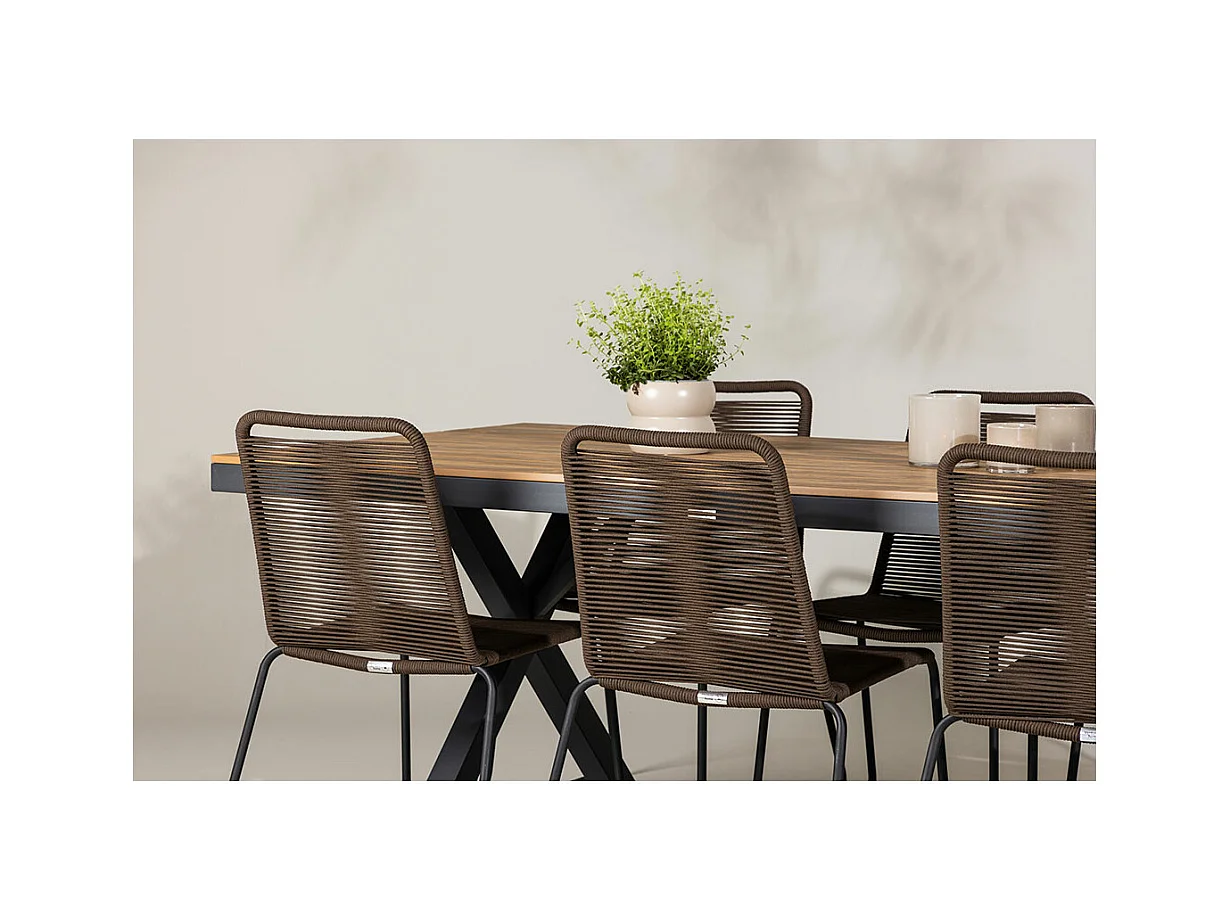 GarciaLindos tuinmeubelset 1 eettafel, 6 stoelen zwart.