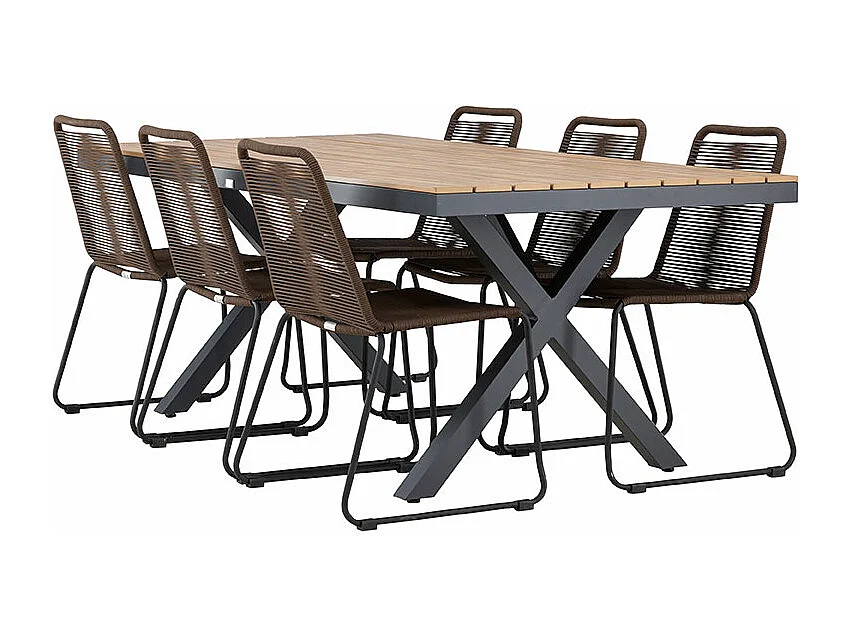 GarciaLindos ensemble de jardin 1 table à manger, 6 chaises noires.