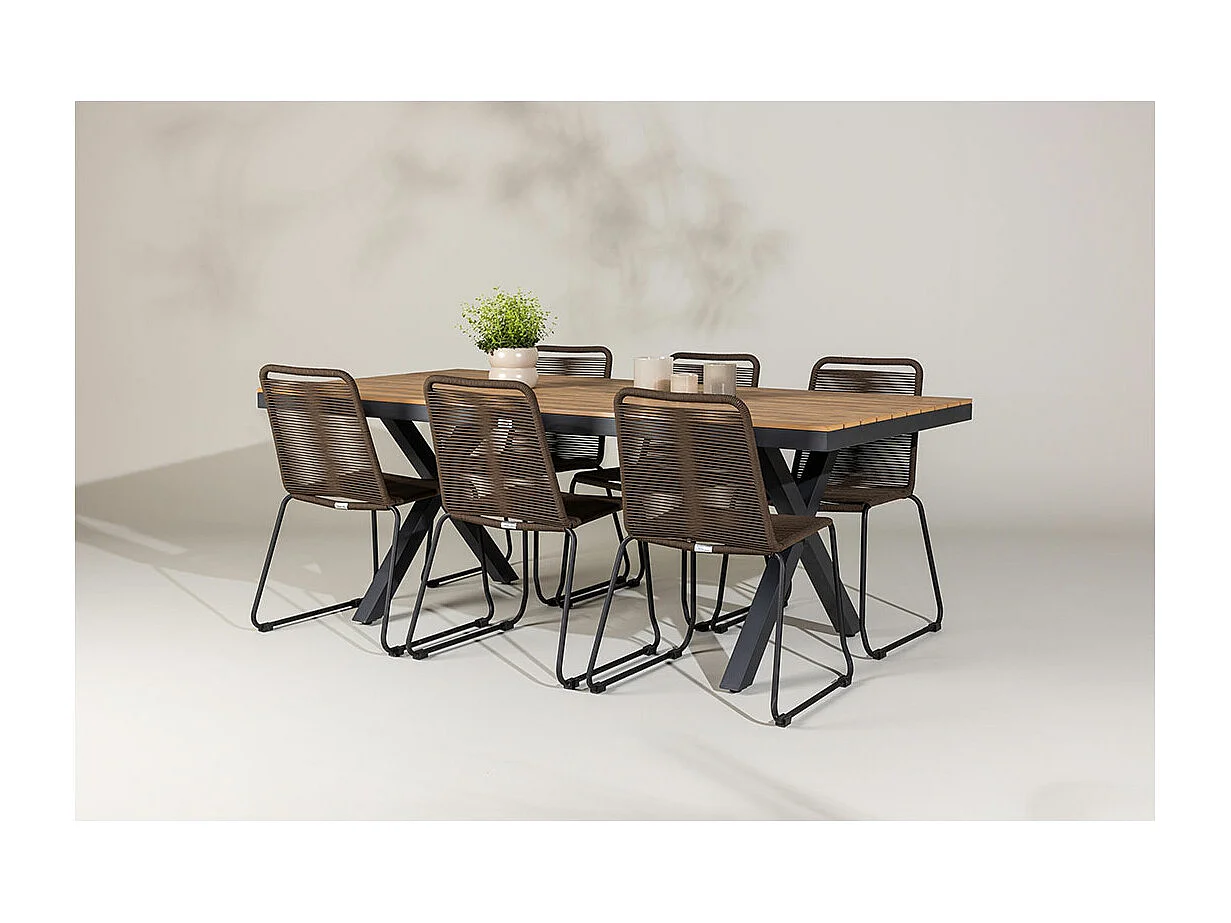 GarciaLindos ensemble de jardin 1 table à manger, 6 chaises noires.