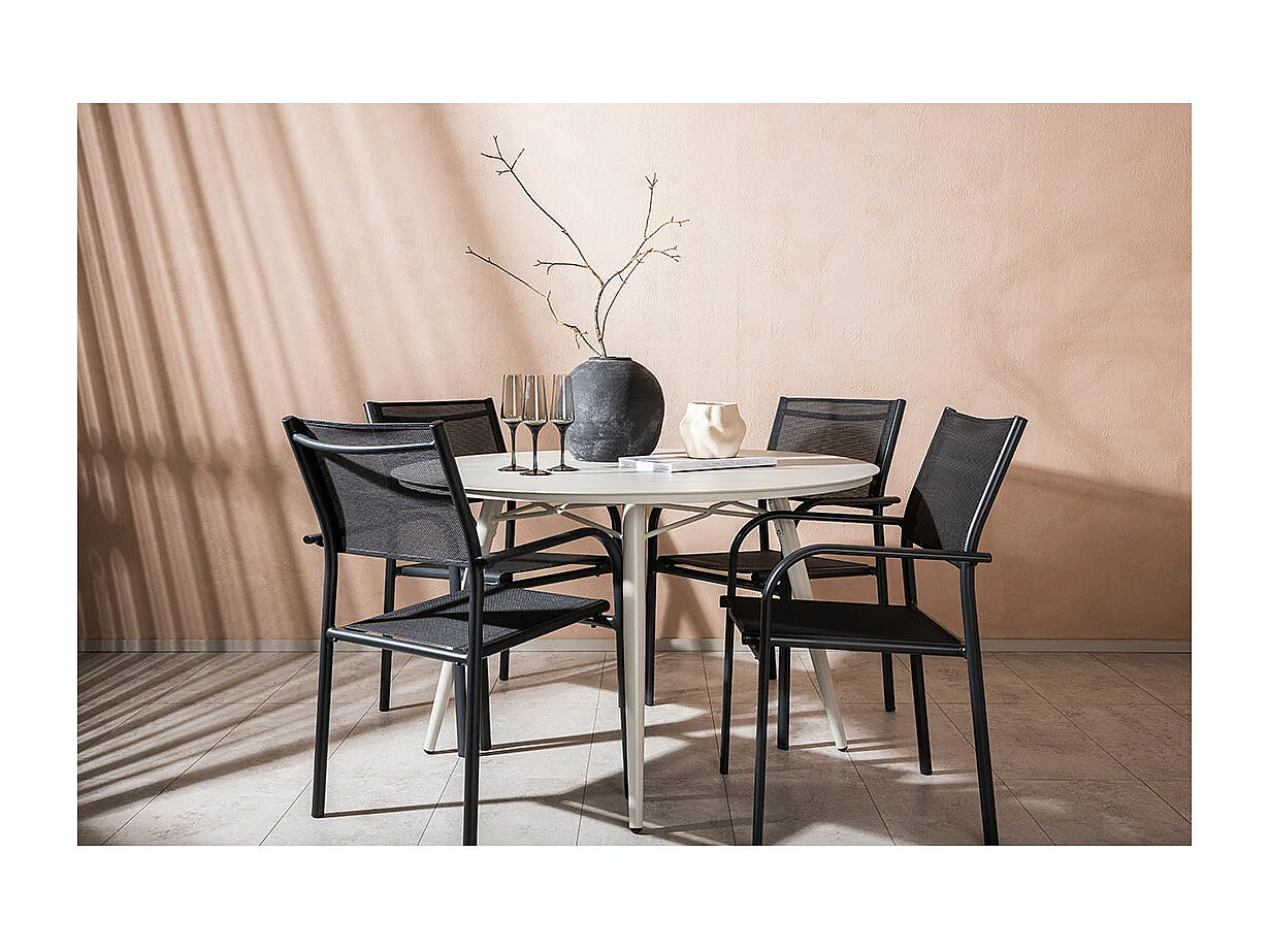 LinaSantorini ensemble de jardin 1 table à manger, 4 chaises beiges.