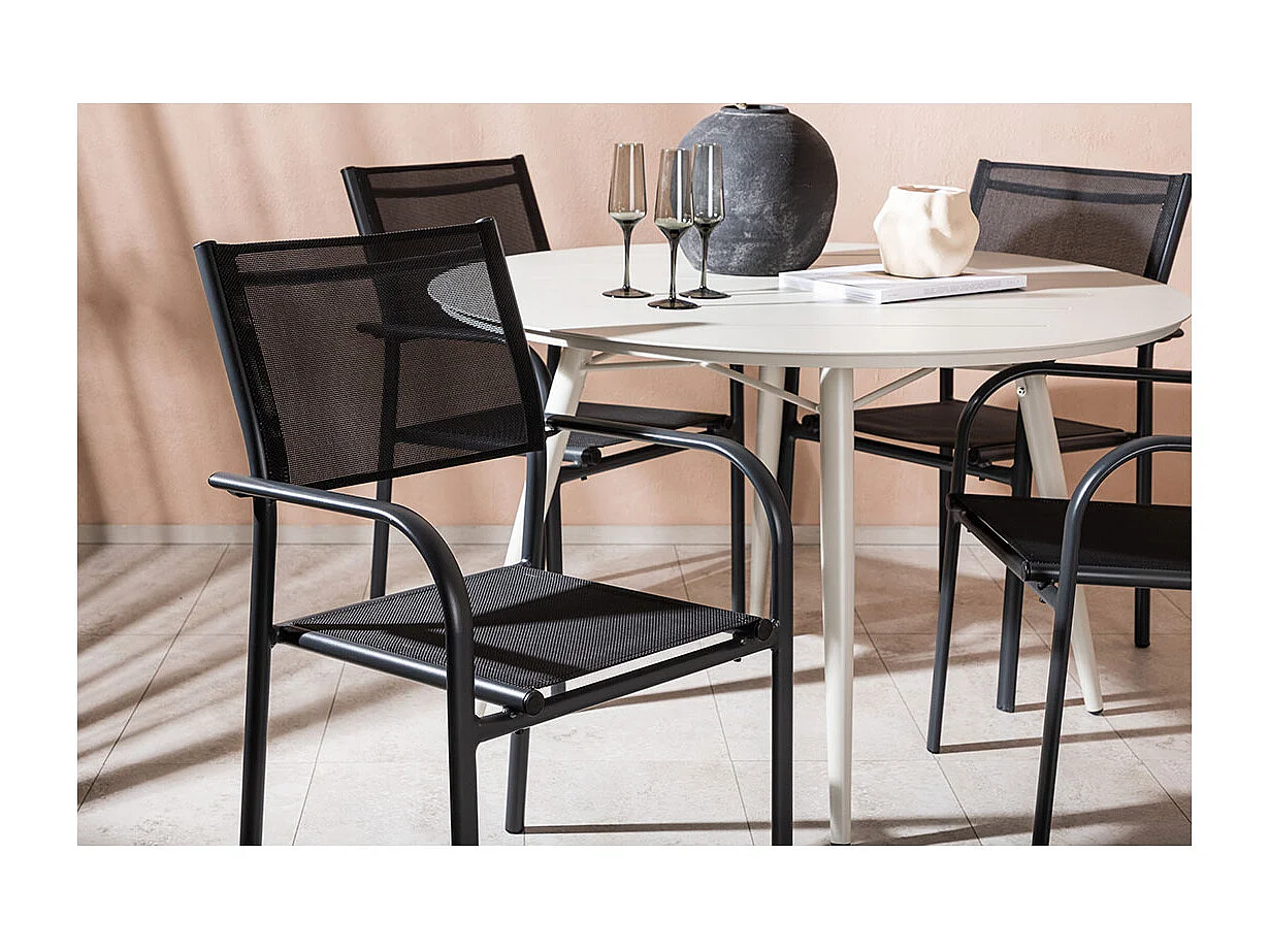 LinaSantorini ensemble de jardin 1 table à manger, 4 chaises beiges.