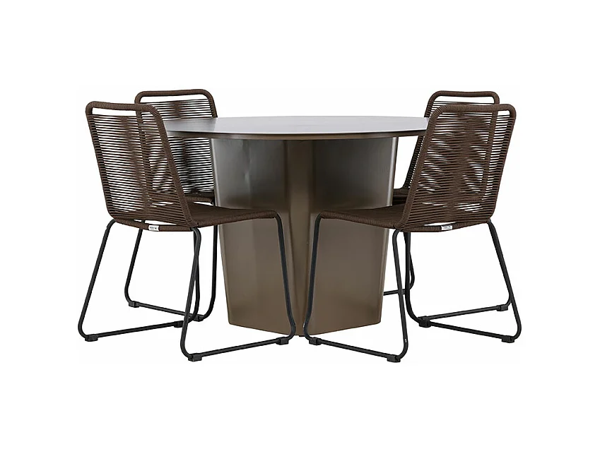 SantaFeLindos ensemble de jardin 1 table à manger, 4 chaises brunes.