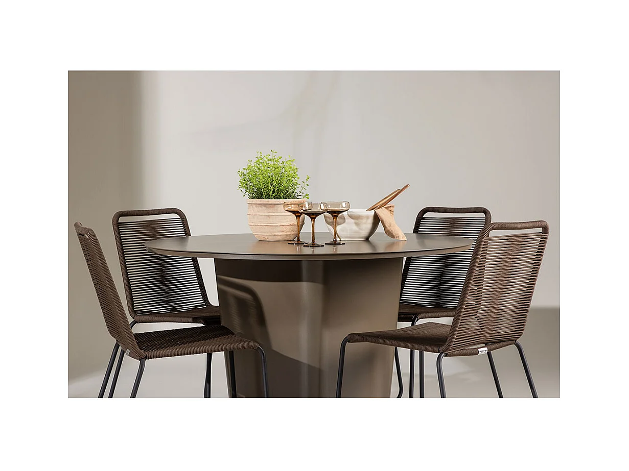 SantaFeLindos ensemble de jardin 1 table à manger, 4 chaises brunes.