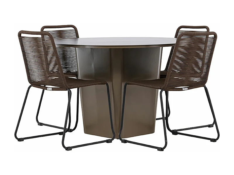 SantaFeLindos ensemble de jardin 1 table à manger, 4 chaises brunes.