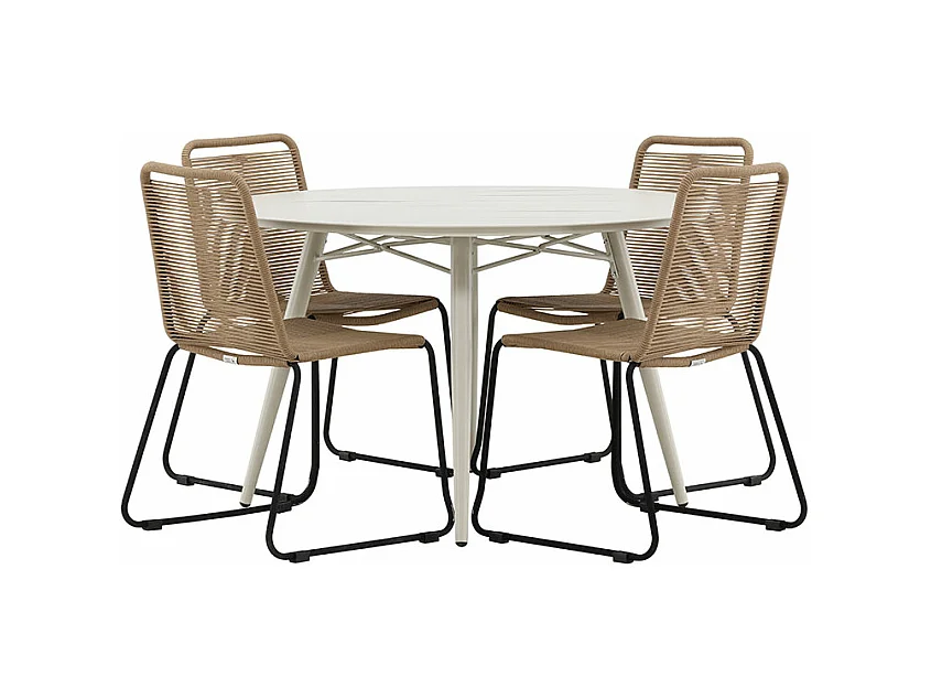 LinaLindos tuinmeubelset 1 eettafel, 4 stoelen beige.