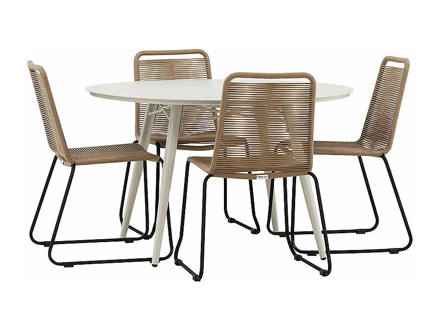 LinaLindos tuinmeubelset 1 eettafel, 4 stoelen beige.