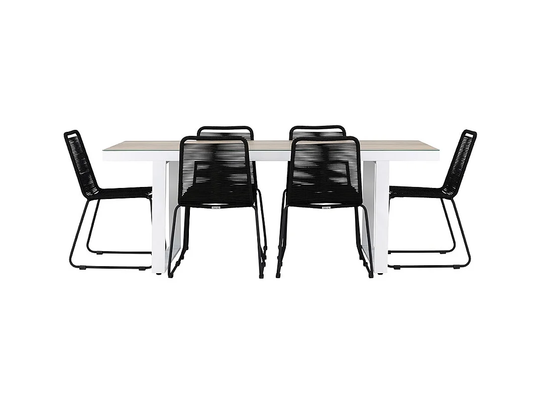 MerloLindos Gartenset 1 Esstisch, 6 Stühle weiß.