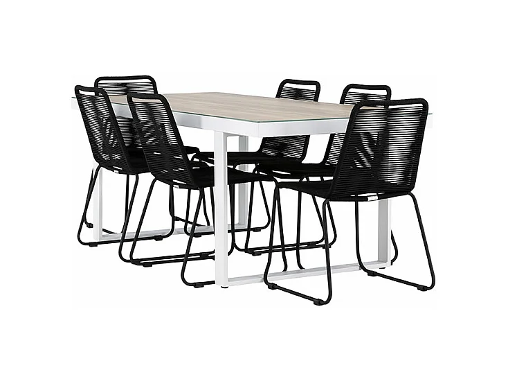 MerloLindos Gartenset 1 Esstisch, 6 Stühle weiß.