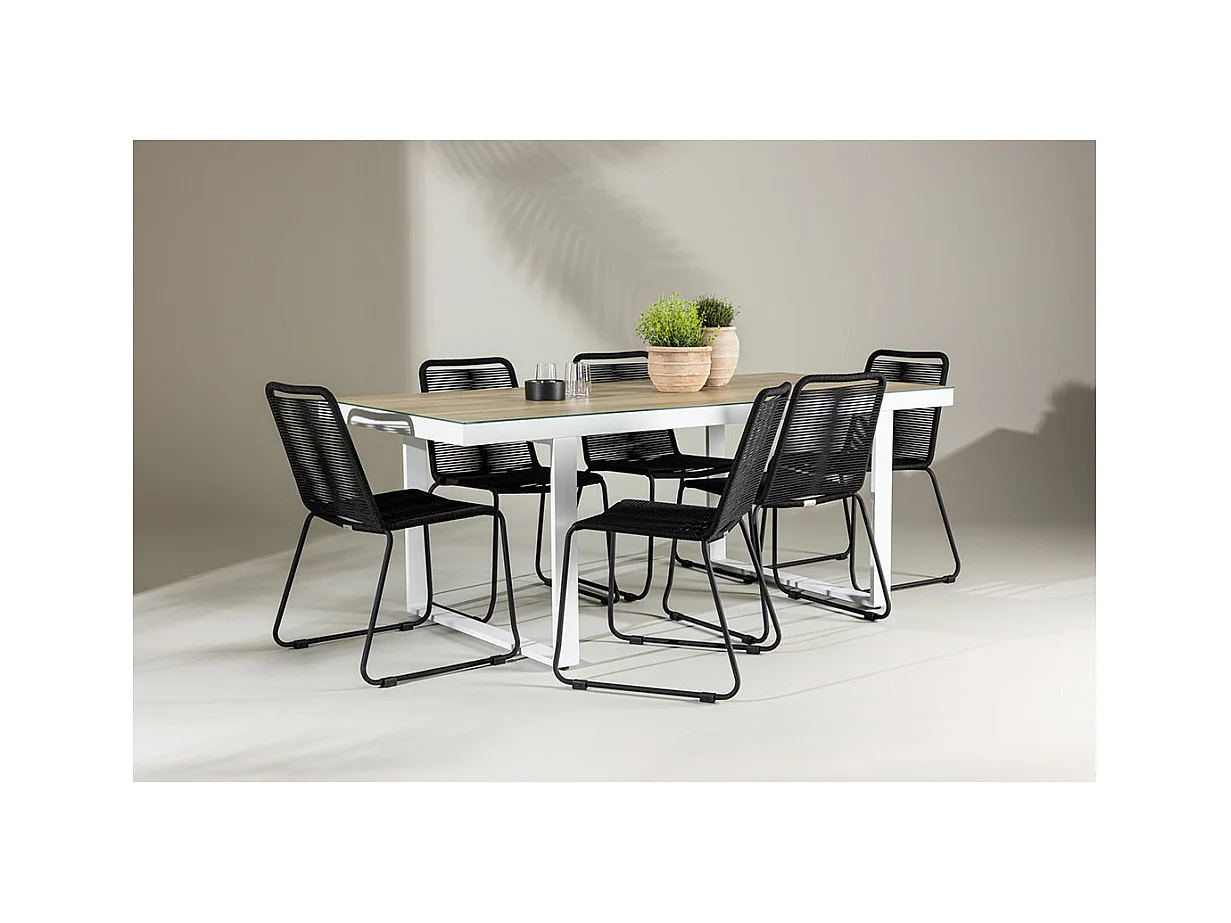 MerloLindos Gartenset 1 Esstisch, 6 Stühle weiß.