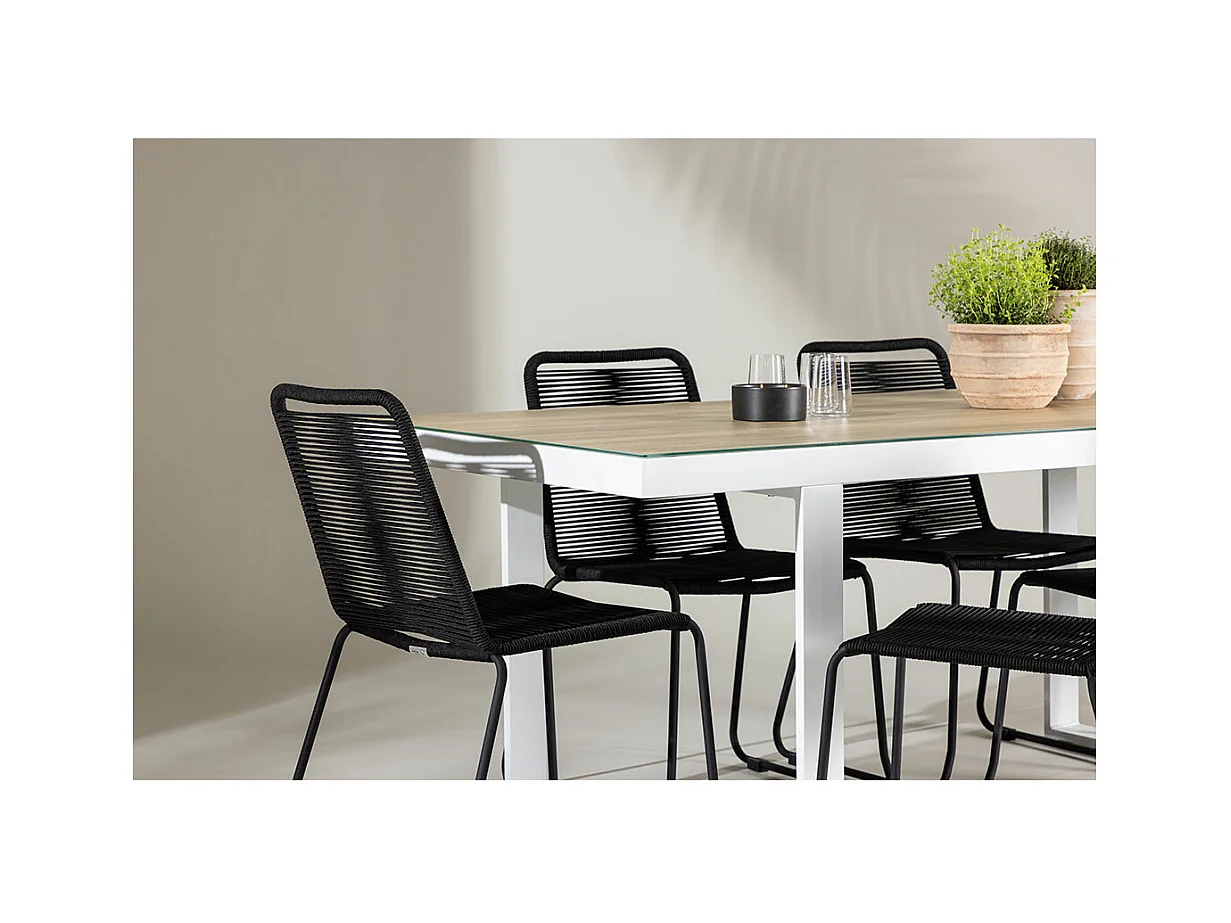 MerloLindos Gartenset 1 Esstisch, 6 Stühle weiß.