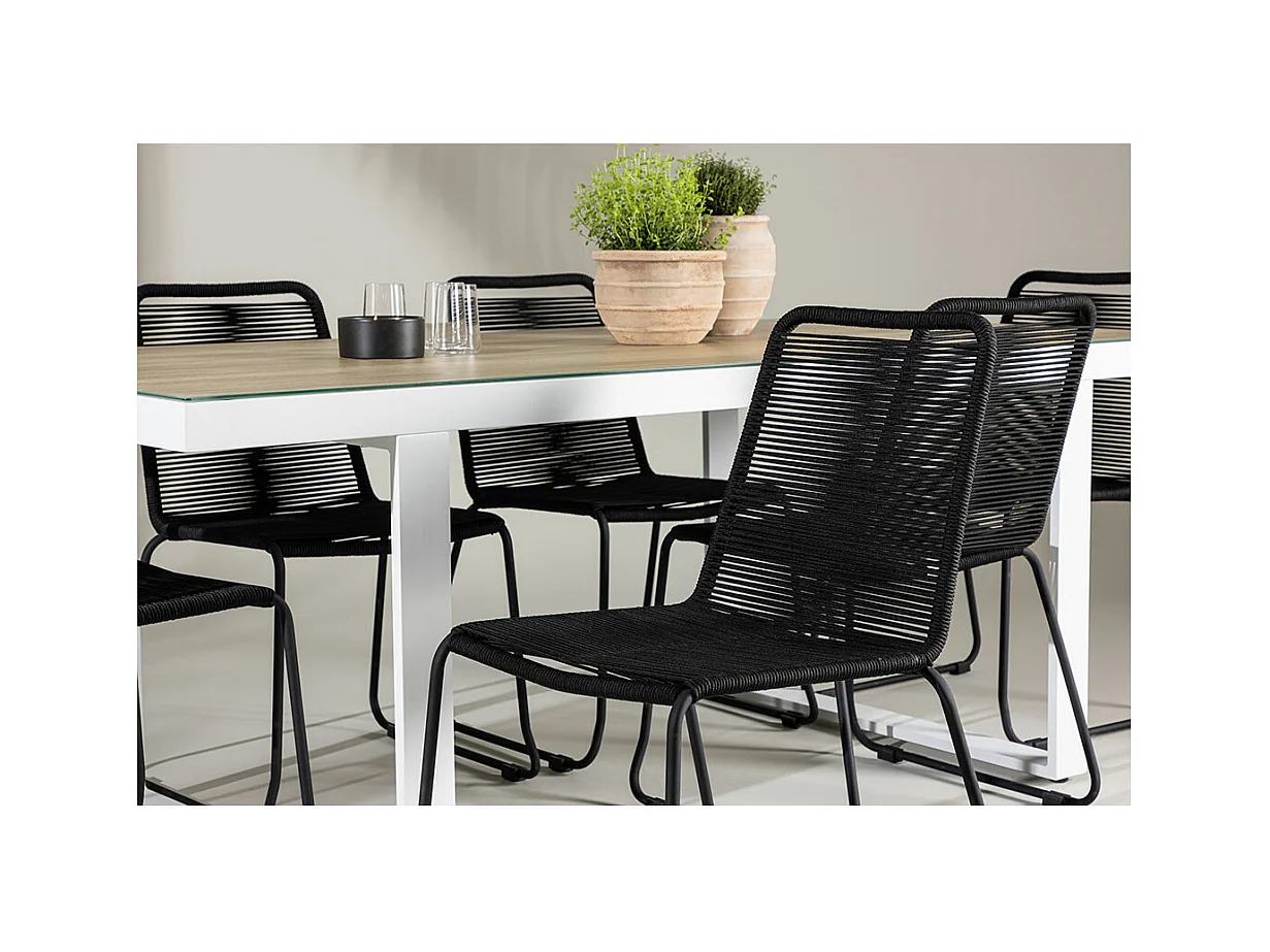 MerloLindos Gartenset 1 Esstisch, 6 Stühle weiß.