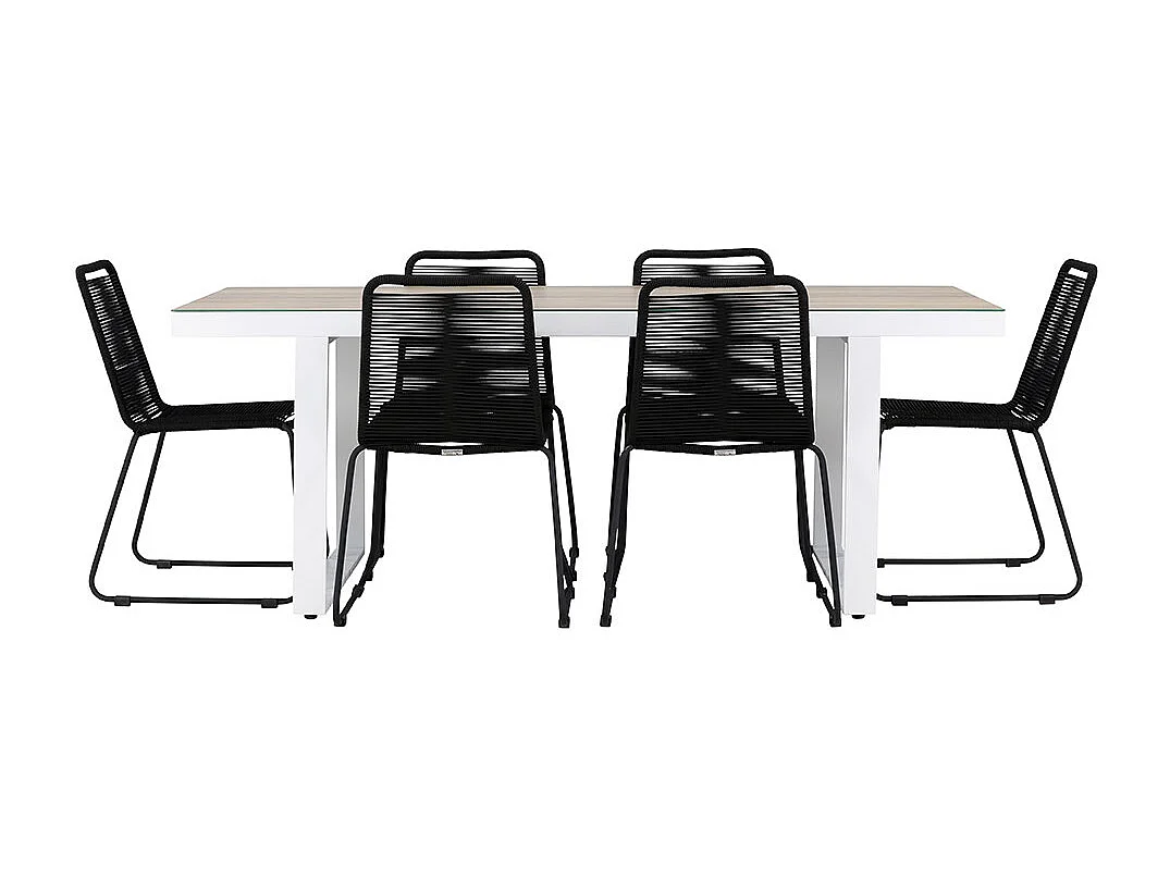MerloLindos tuinmeubelset 1 eettafel, 6 stoelen wit.