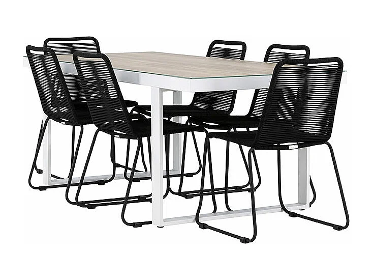MerloLindos tuinmeubelset 1 eettafel, 6 stoelen wit.