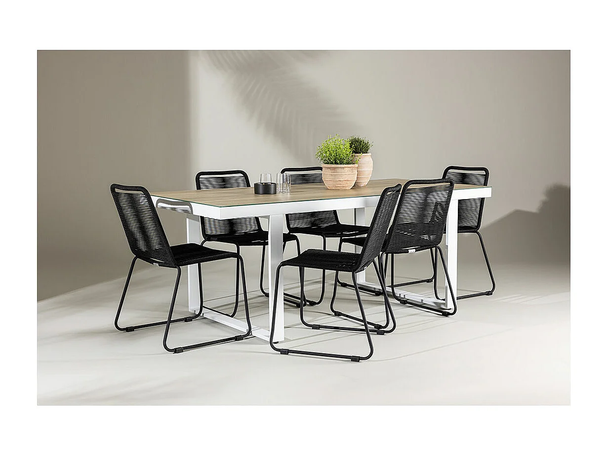 MerloLindos tuinmeubelset 1 eettafel, 6 stoelen wit.